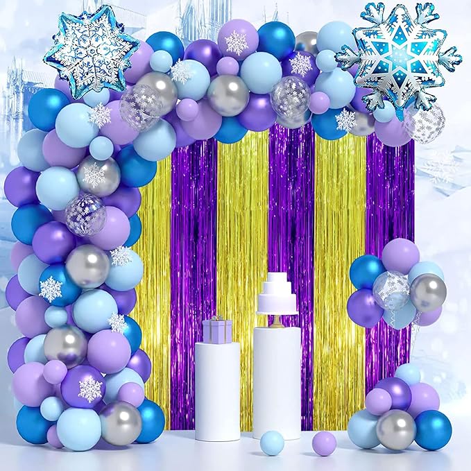 3 Pack 3.3 x 8.2 ft Purple and Gold Foil Fringe Backdrop Curtains, Tinsel - Image 5