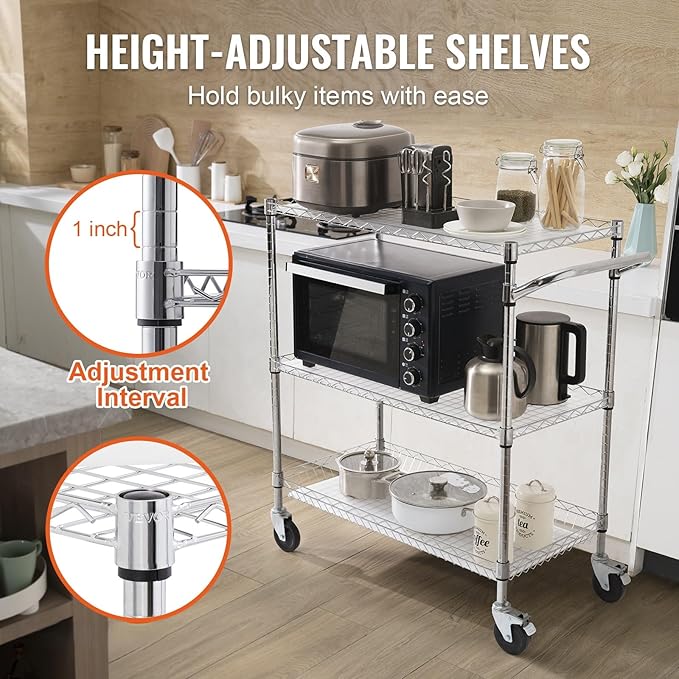 VEVOR Kitchen Utility Cart, 3 Tiers, Wire Rolling Table - Image 4