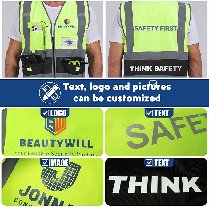 BeautyWill 10/20 Pack Custom Logo Safety Vest, Bulk High Visibility Class 2 - Image 7