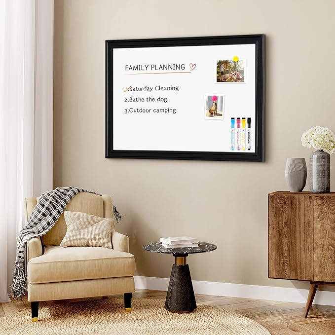 4 THOUGHT Dry Erase Board, 18 x 24 in Magnetic Whiteboard Black Vintage Wood - Image 7