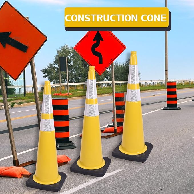 BESEA 4Pack 36” inch Traffic Cones Yellow Road Parking Cones Construction - Image 3