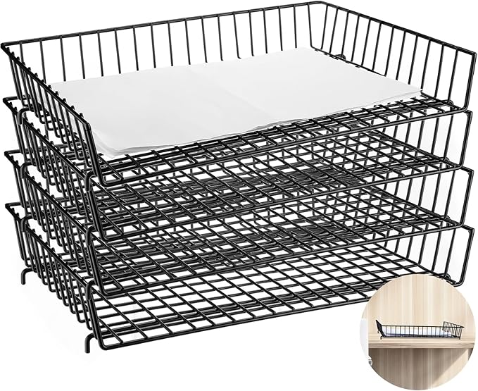 Hicarer 4 Pcs Metal Paper Tray 11 x 17 Inch Iron Wire Grid Desk File Document by Hicarer