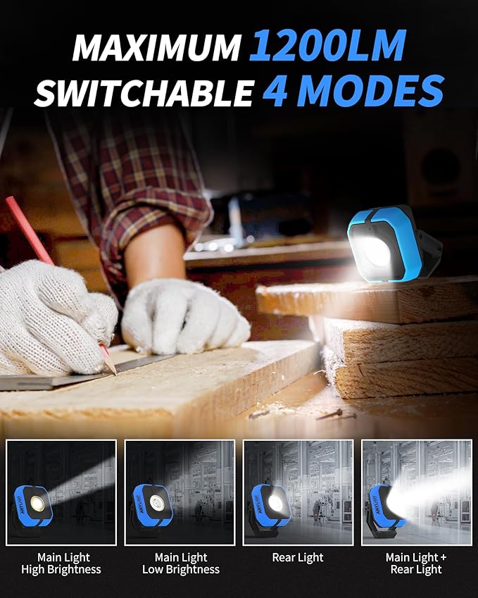 Led Work Light with 4 Modes, 1200LM Portable COB Magnetic Light, 3350mAh - Image 2