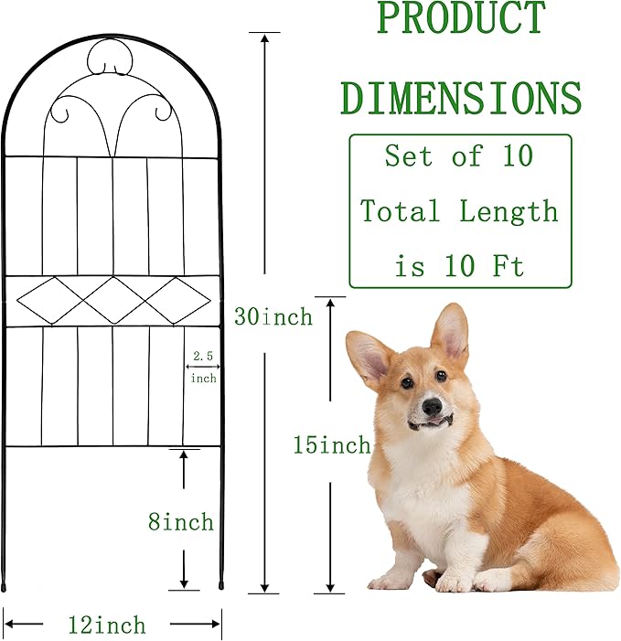 Decorative Garden Fence 10 Pack, 30in x 10ft Rustproof Metal Wire Animal Barrier - Image 2