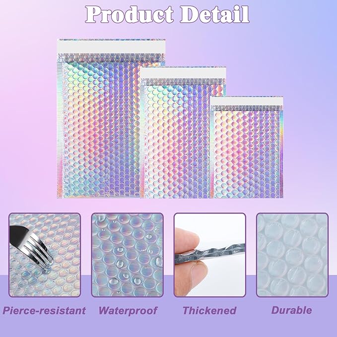 50 Pcs Metallic Bubble Mailers, 3 Sizes Holographic Bubble Mailers, Poly Padded - Image 4
