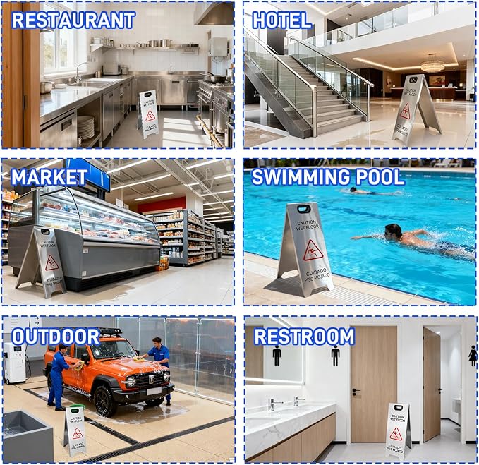 4 Pack Stainless Steel Wet Floor Sign, 24 Inch Caution Wet Floor Sign Portable - Image 7