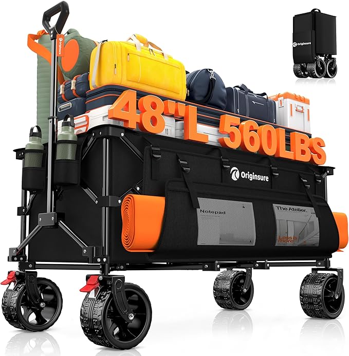 48" L Collapsible Wagon Cart Foldable, 560lbs Weight Capacity 300L Heavy Duty by Unknown