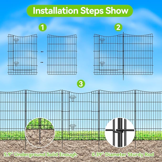 INJOPEXI Decorative Garden Fence 12 Panels 26ft×36in Metal Garden Fences - Image 3
