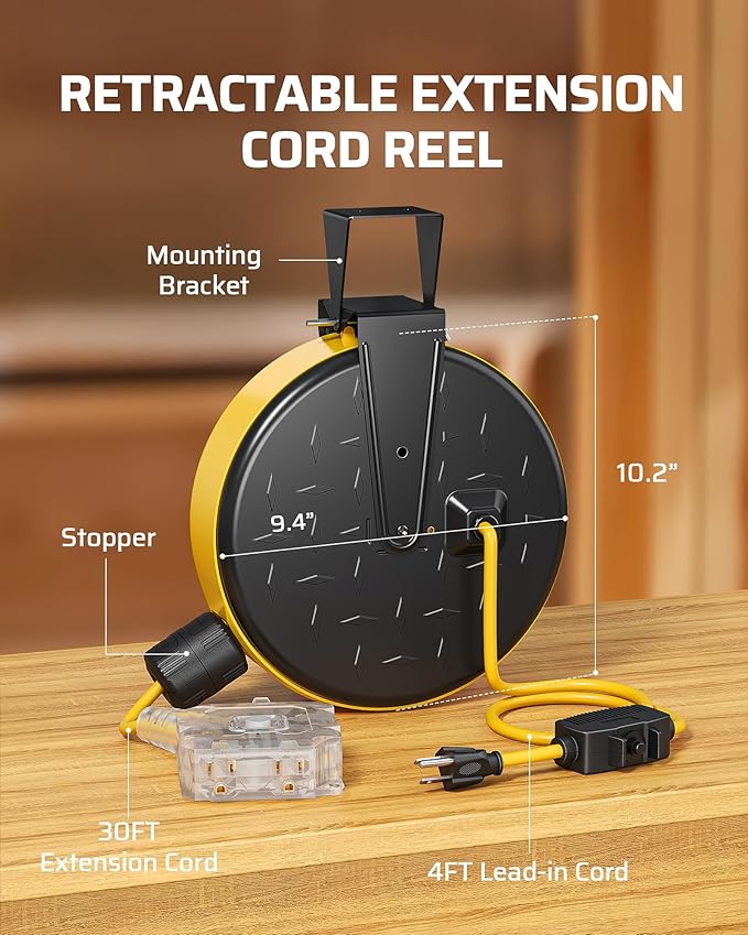 DEWENWILS 30 Ft Retractable Extension Cord Reel, Ceiling/Wall Mount 16/3 Gauge - Image 7