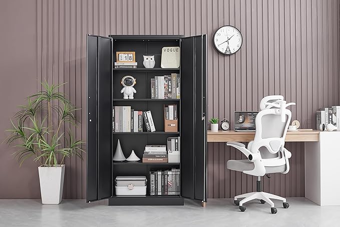 Garage Storage Cabinet with 2 Lockable Doors, Adjustable Shelves Metal Storage - Image 7