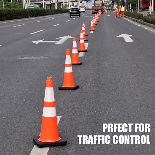 Fluorescent Orange PVC Traffic Cones, Heavy-Duty Black Base Garage Parking Lot - Image 9