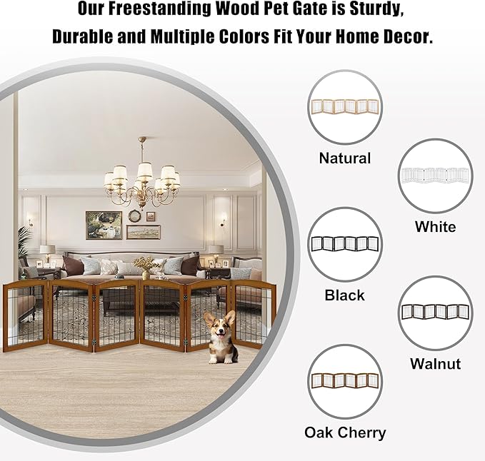 LZRS 6-Panel Extra Wide Wooden Freestanding Dog Gate: Foldable Solid Wood and - Image 4
