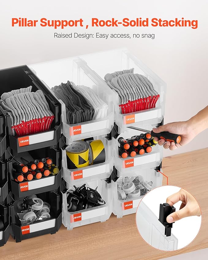 VEVOR Plastic Stackable Storage Bins, 14.8 x 8.5 x 7.1 inch, Plastic Containers - Image 4