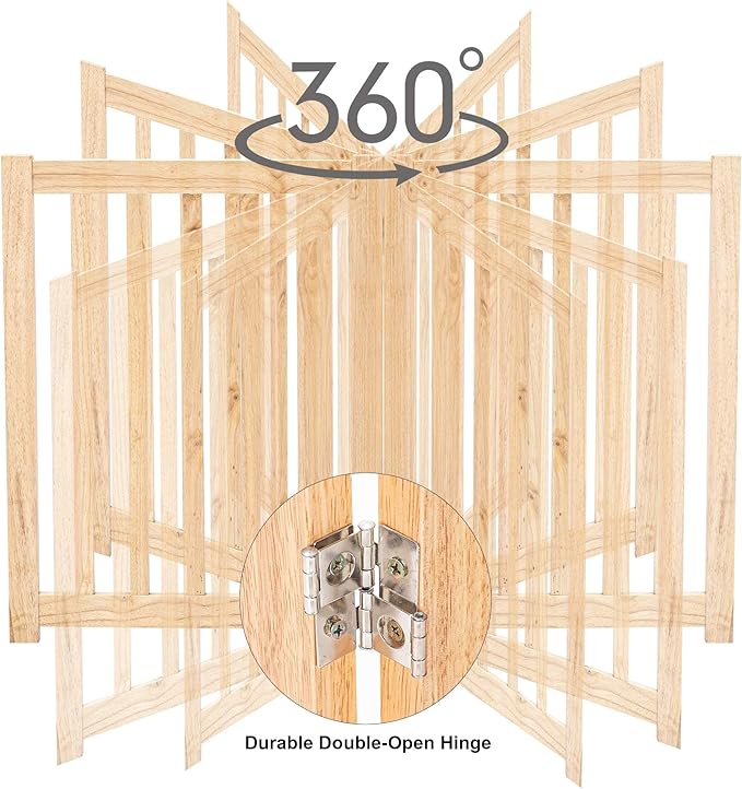 LZRS 4-Panel Wooden Free Standing Foldable Dog Gate Indoor – 24" High, Extra - Image 5