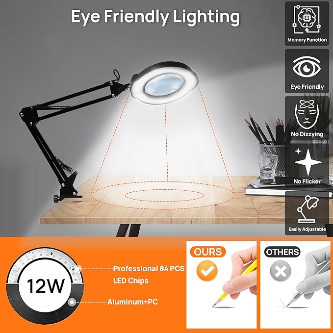 10X Magnifying Glass with Light and Stand, 84 LEDs 2 in 1 Magnifier Lamp with - Image 7
