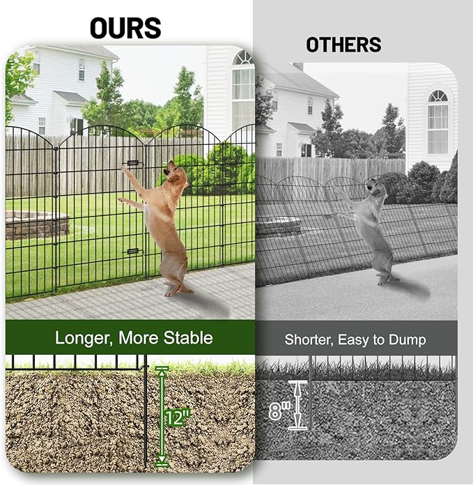 Metal Garden Fence with Gate 48in x 12.7ft, 1 Gate+ 4 Panels Dog Fence Border - Image 4
