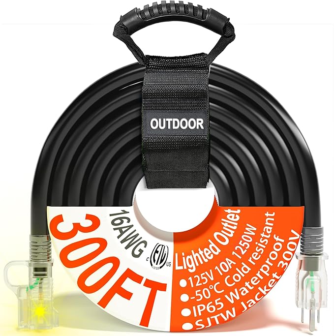 HUANCHAIN 16/3 Gauge 300 ft Black Outdoor Extension Cord Waterproof by huanchain
