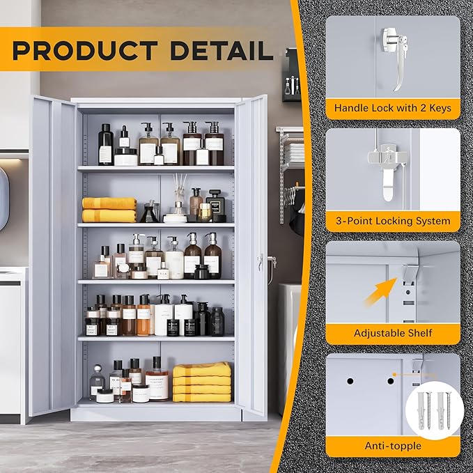 Greenvelly Metal Garage Storage Cabinet - Image 6