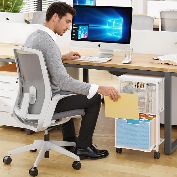 Rolling File Cart with 2 Storage Drawers, Under Desk Storage Cart, Hanging File - Image 5