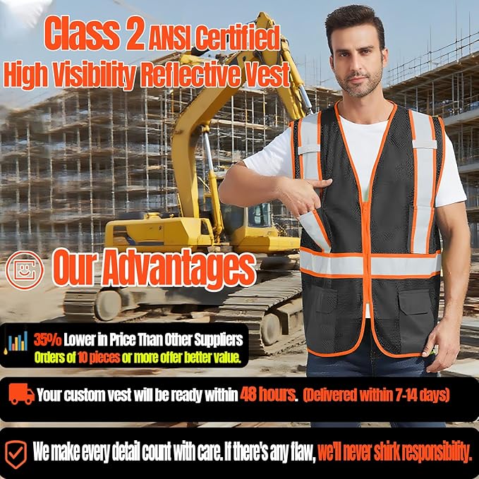 BeautyWill Custom Safety Vest Customized Logo Class 2 High Visibility - Image 2