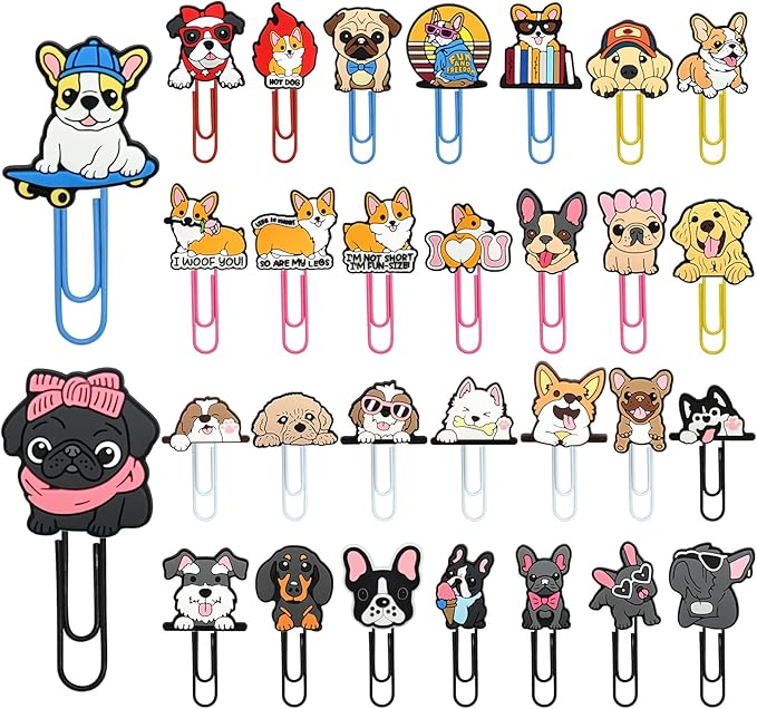 30 PCS Dog Paper Clips Metal Paperclip Large Size Paper Clip Cute Bookmark by Pabucle