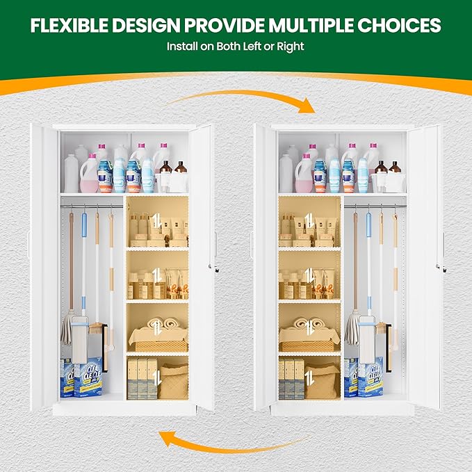Broom Closet with Lock, Metal Storage Cabinet 36" Wide, 5-Tier Steel Utility - Image 8