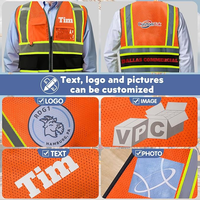 Custom Safety Vest with Logo Pockets High Visibility Reflective Vests - Image 6
