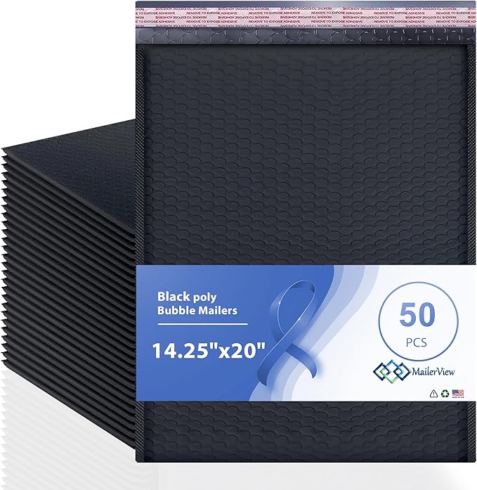Black Extra Large Poly Bubble Mailers 14.25x20 inch #7 | Self Seal Large Padded by MAILERVIEW