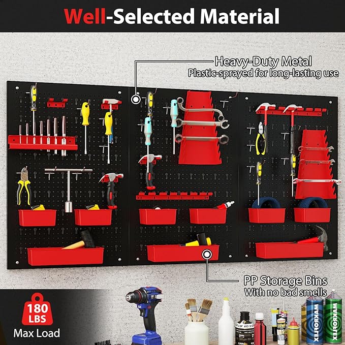 Goplus Pegboard Wall Organizer, 9-Bin Parts Rack Organizer w/Hammer Racks - Image 7