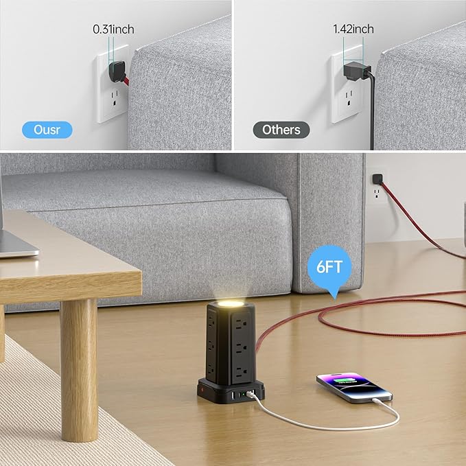 PASSUS Power Strips with Surge Protection, Flat Plug Power Strip with 12 - Image 2