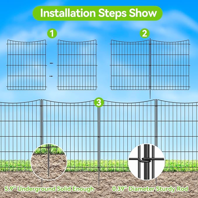 INJOPEXI Decorative Garden Fence 6 Panels 11.8ft×30in Garden Fences Outdoor - Image 3