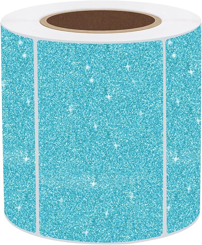 3x2 Inch Holographic Thermal Labels, Glitter Blue Thermal Sticker Labels by STARLIBOO