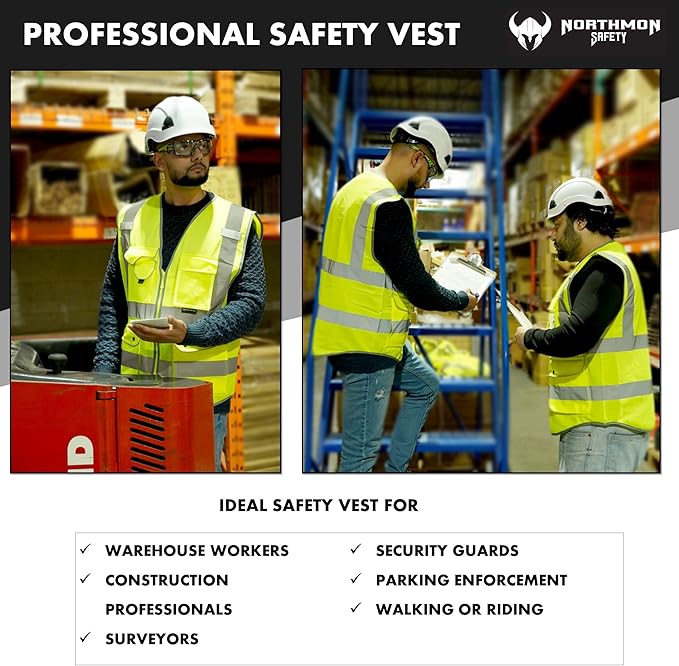 Vest 9 Pockets Class 2 High Visibility Zipper Front Construction Vest - Image 6