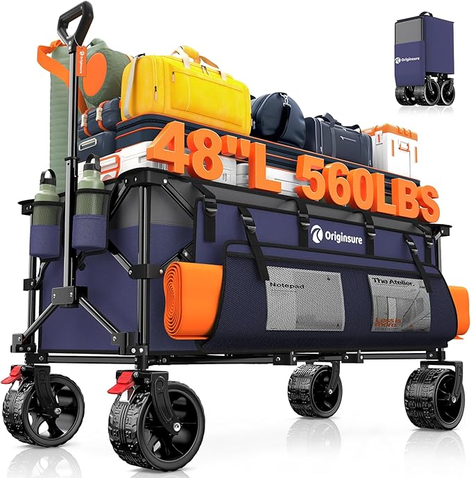 48" L Collapsible Wagon Cart Foldable, 560lbs Weight Capacity 300L Heavy Duty by Unknown