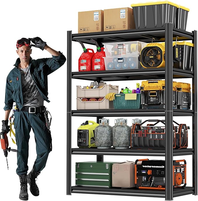 Storage Shelves, Garage Metal Shelving Unit, Adjustable, Double-Layer Column by Beaunatixx