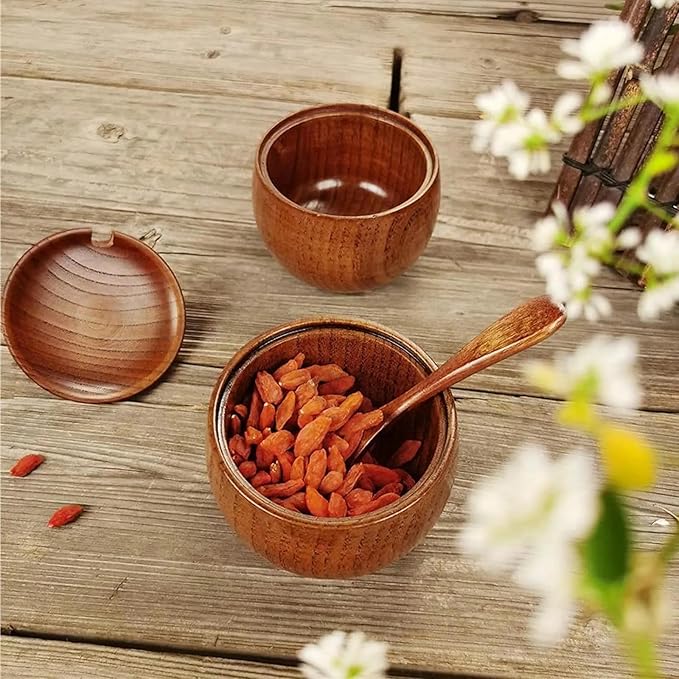 Wooden Salt Container with Lid and Spoon, Salt Cellar - Image 3