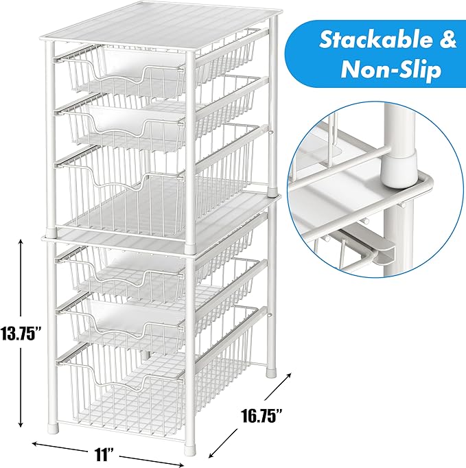 Simple Houseware 3-Tier Stackable Sliding Basket Storage Organizer Drawer - Image 3