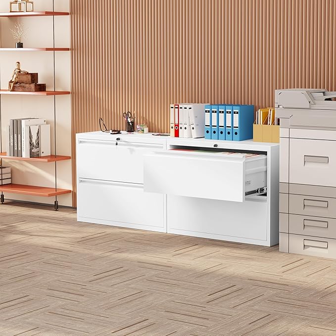 INTERGREAT Lateral File Cabinet 2 Drawer, Metal 2 Drawer White Filing Cabinet - Image 2