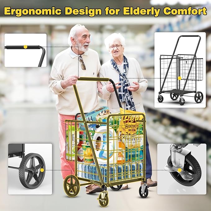 4.7 Cu Ft Folding Shopping Cart - 480 LB Capacity Grocery Cart - Heavy Duty - Image 5