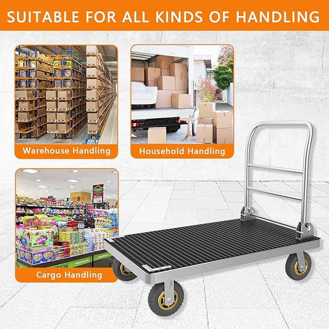 Platform Truck Cart, Foldable Push Cart Dolly Large Flatbed w/Rubber Mat and - Image 7