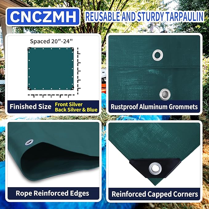 Tarp Waterproof 10x12 Feet, 8 Mil Thick Finished Size Green Poly Tarpaulin - Image 3
