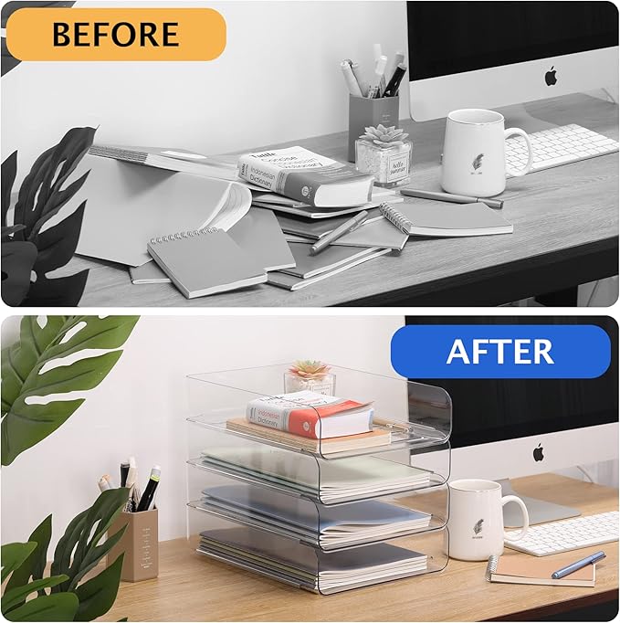 Set of 4 Office Organization and Storage, Stackable Paper Tray Organizer - Image 7