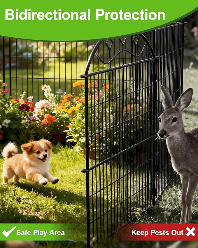5 Panels Black Metal No Dig Garden Fence, 33in H x 24ft L Temporary Animal - Image 4