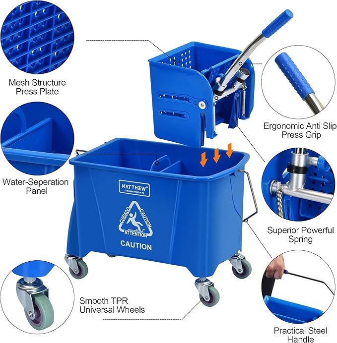 MATTHEW Cleaning Blue 22Quart Compact Mop Bucket INCL.2 Pcs Mop Head - Image 4