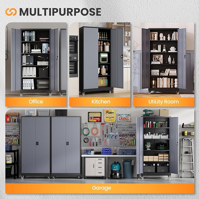 Metal Garage Cabinets with Wheels, Heavy Duty Rolling Storage Cabinet with Lock - Image 8