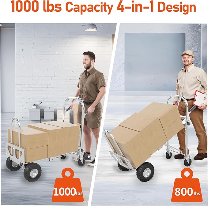 1000 LBS Dolly Cart with Wheels, 4 in 1 Folding Hand Truck, Stainless Steel - Image 3
