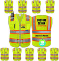 BeautyWill Custom Logo 10 Pockets Safety Vest Class2 ANSI Certified High by BeautyWill