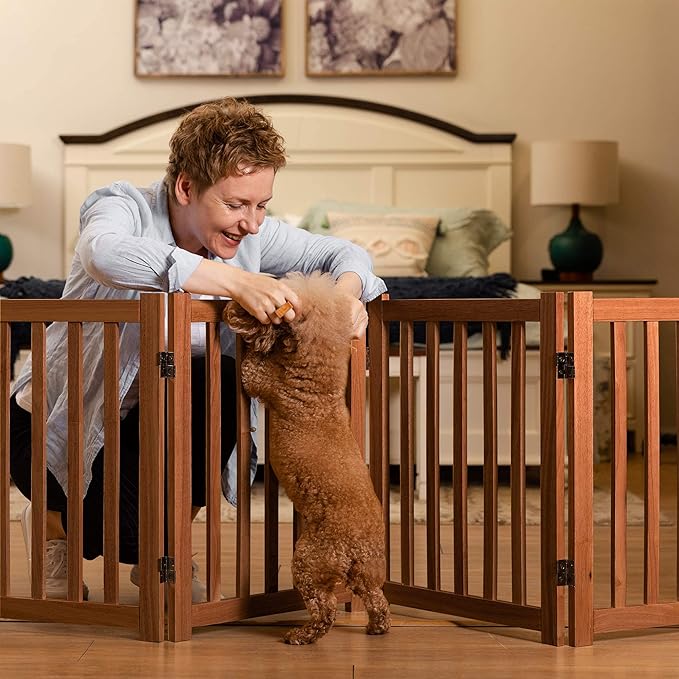LZRS 4-Panel Wooden Free Standing Foldable Dog Gate Indoor – 24" High, Extra - Image 6