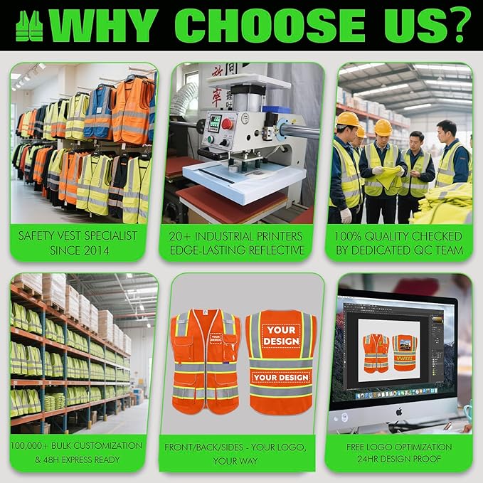 BeautyWill Custom Logo 10/20 Pack Safety Vest Class2 High Visibility Vest - Image 7