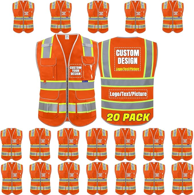 BeautyWill Custom Logo 10 Pockets Safety Vest Class2 ANSI Certified High by BeautyWill